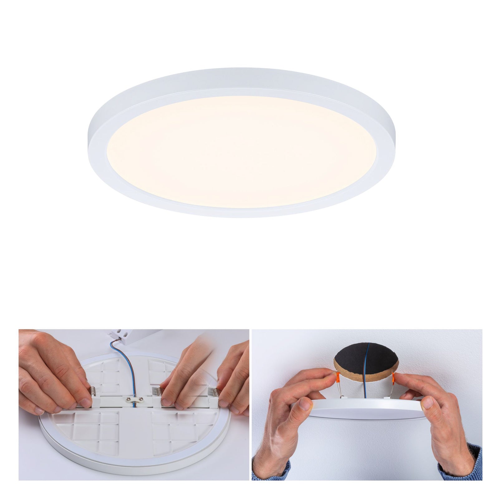 Nærbilde av LED innbyggingspanel Areo rund dimbar IP44 Ø17,5 cm hvit