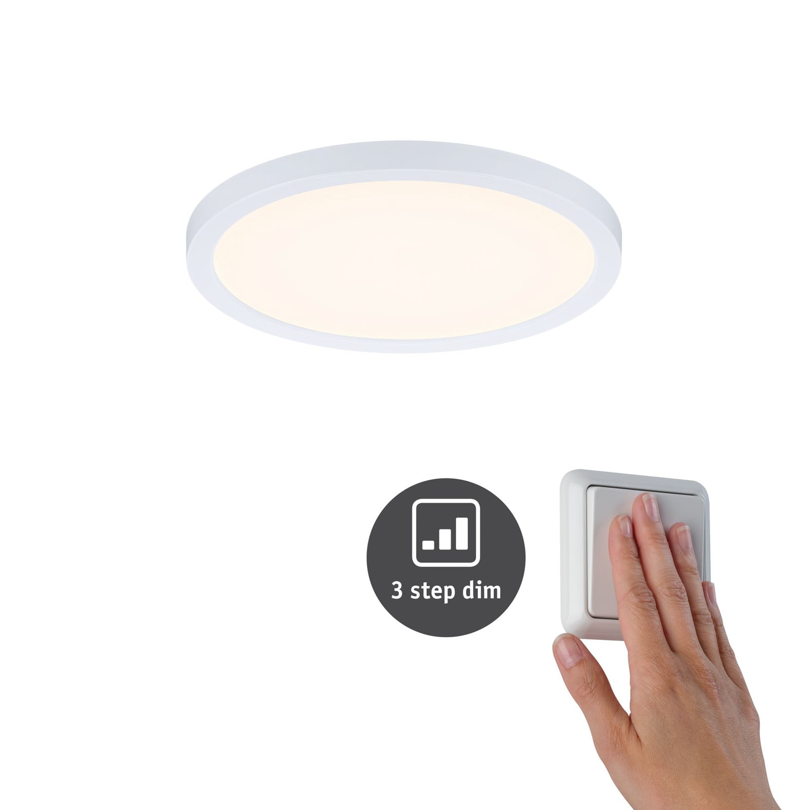 LED innbyggingspanel Areo rund dimbar IP44 Ø17,5 cm hvit monteringsdetalj