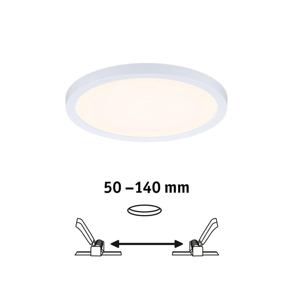 LED innbyggingspanel Areo rund dimbar IP44 Ø17,5 cm hvit sideprofil