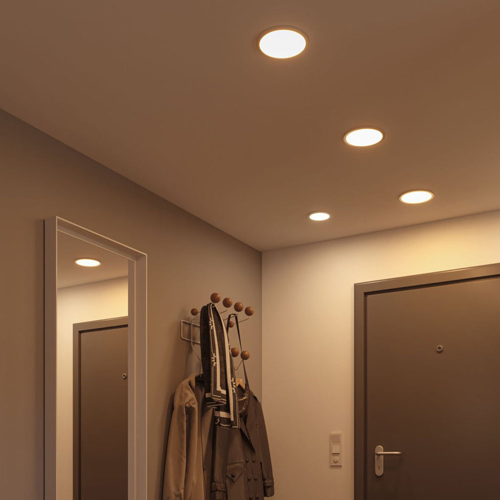 LED innbyggingspanel Areo rund dimbar krom matt detalj av ramme