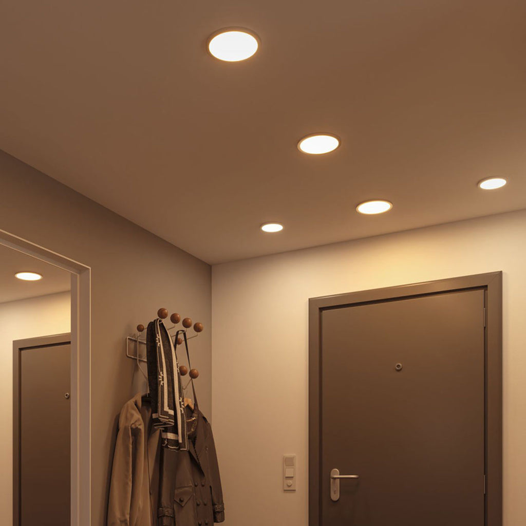 LED innbyggingspanel Areo rund krom Ø23 cm detalj av ramme