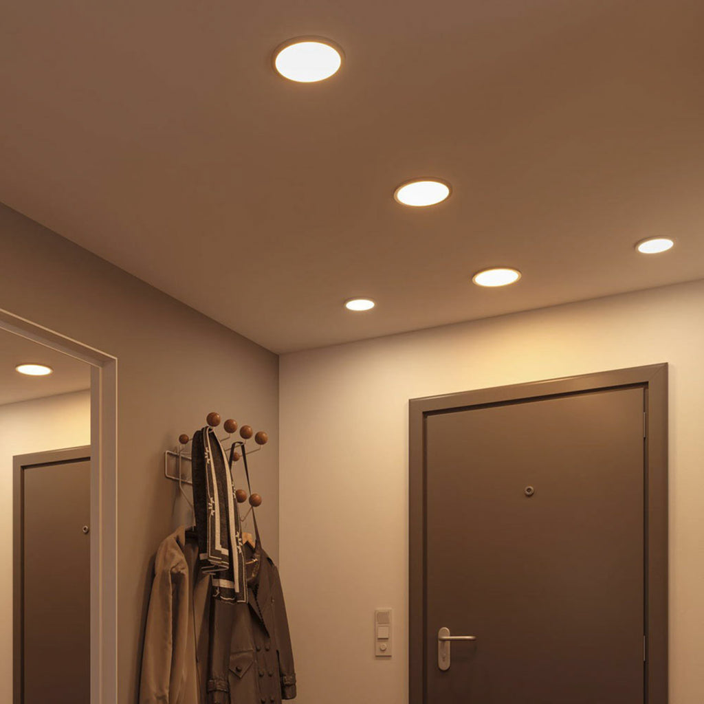 LED innbyggingspanel Areo rund krom matt Ø17,5 cm IP44 detalj av ramme