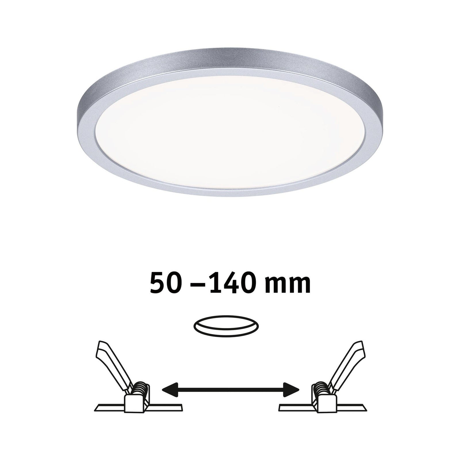 LED innbyggingspanel Areo rund krom matt Ø17,5 cm IP44 montert i tak