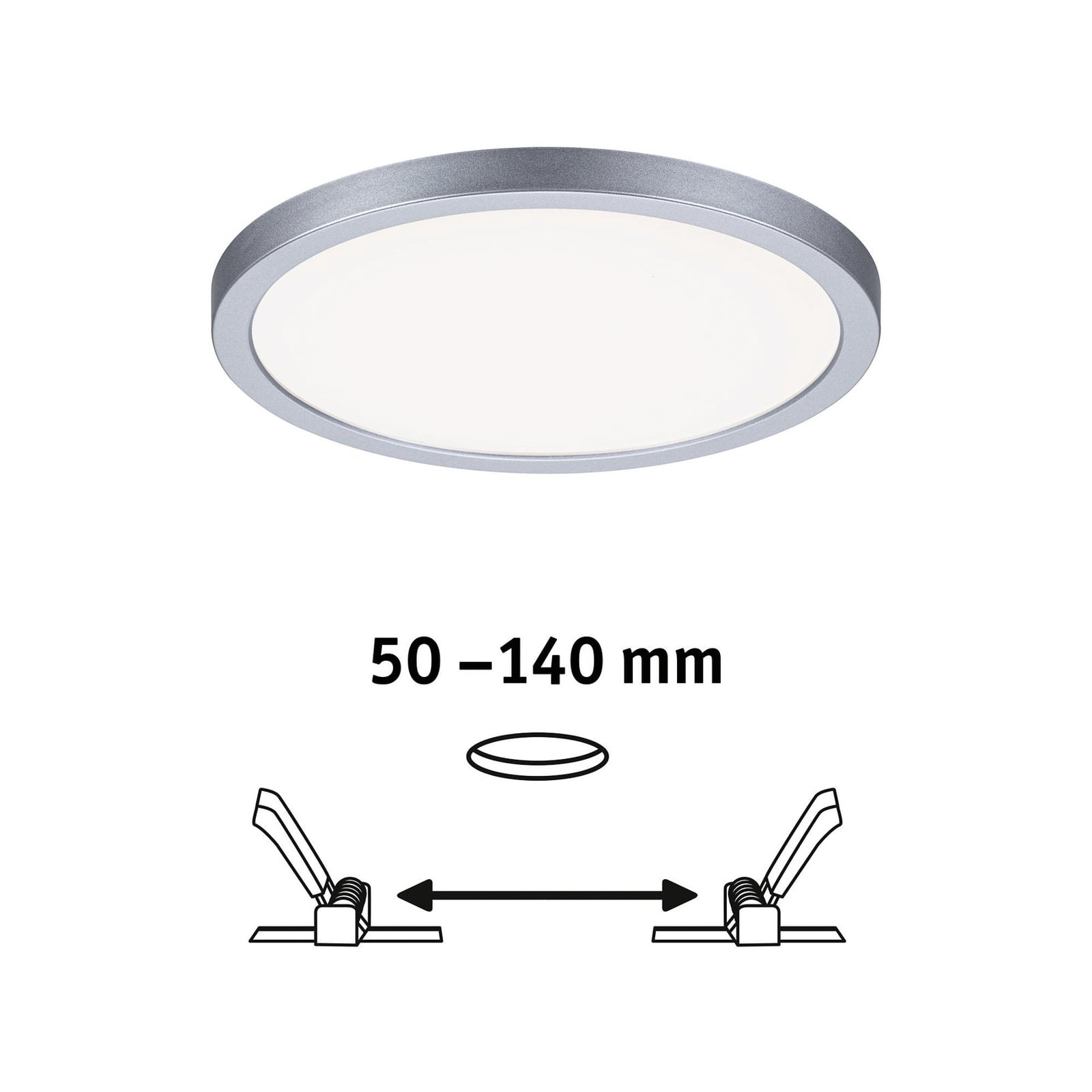 LED innbyggingspanel Areo rund krom matt Ø17,5 cm IP44 i bruk
