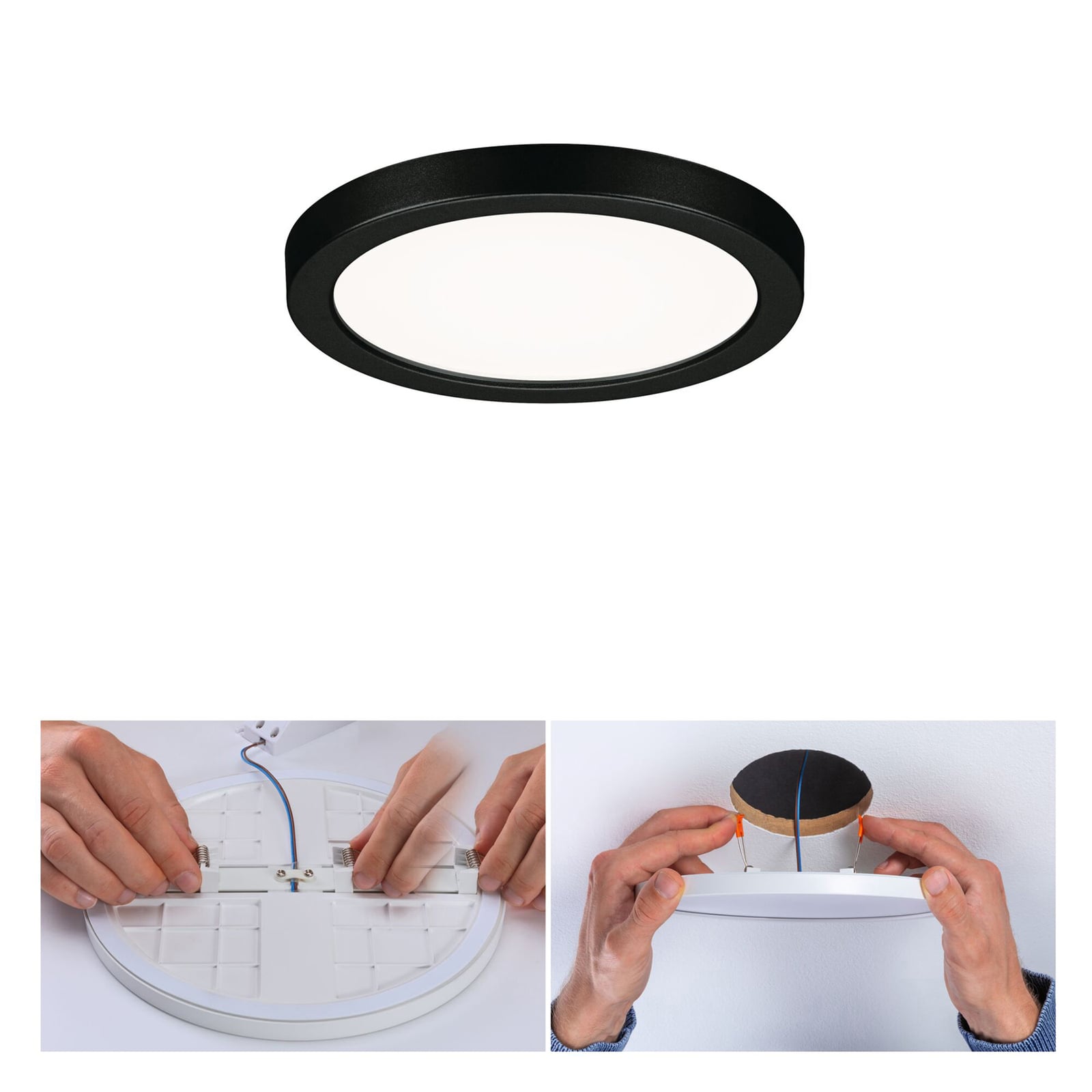 LED innbyggingspanel Areo rund svart Ø11,8 cm bakside