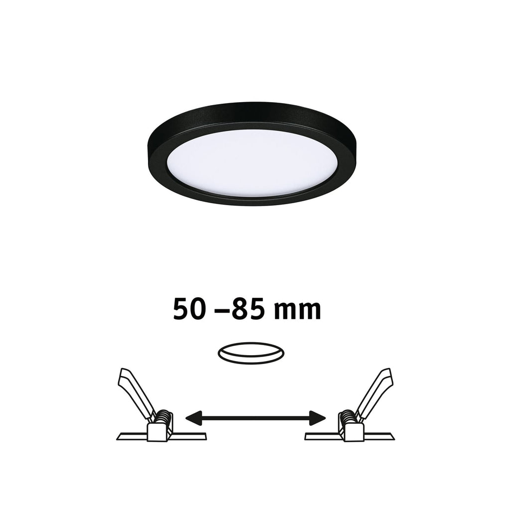 Detalj av LED innbyggingspanel Areo rund svart Ø11,8 cm