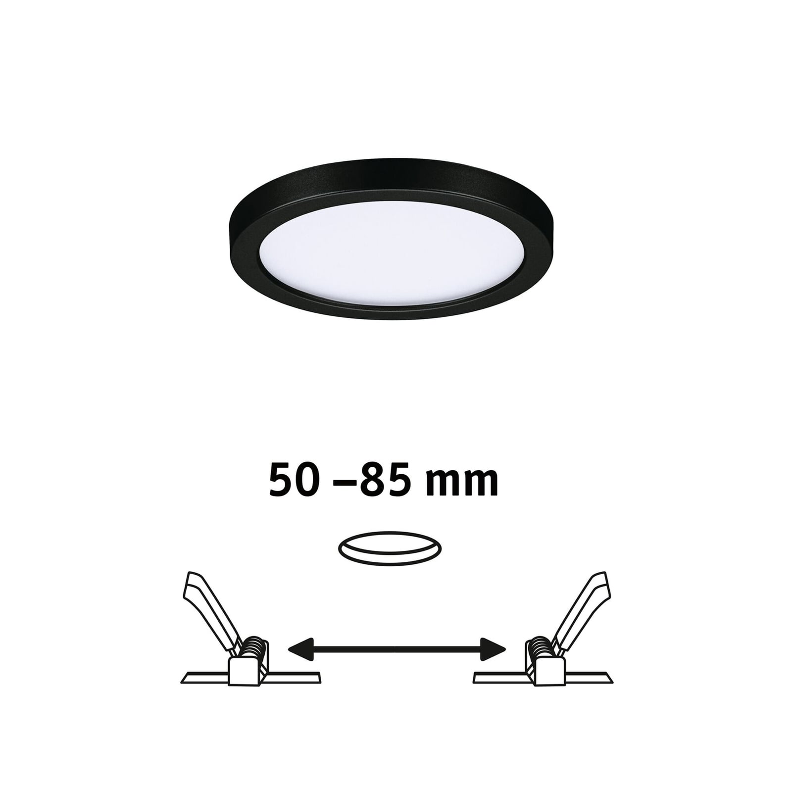Detalj av LED innbyggingspanel Areo rund svart Ø11,8 cm