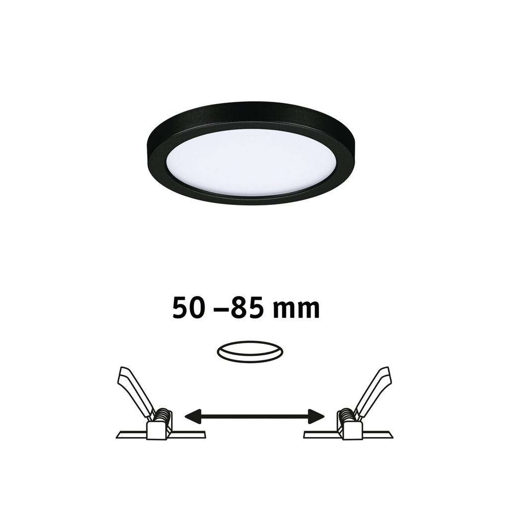 LED innbyggingspanel Areo rund svart Ø11,8 cm i baderomsmiljø