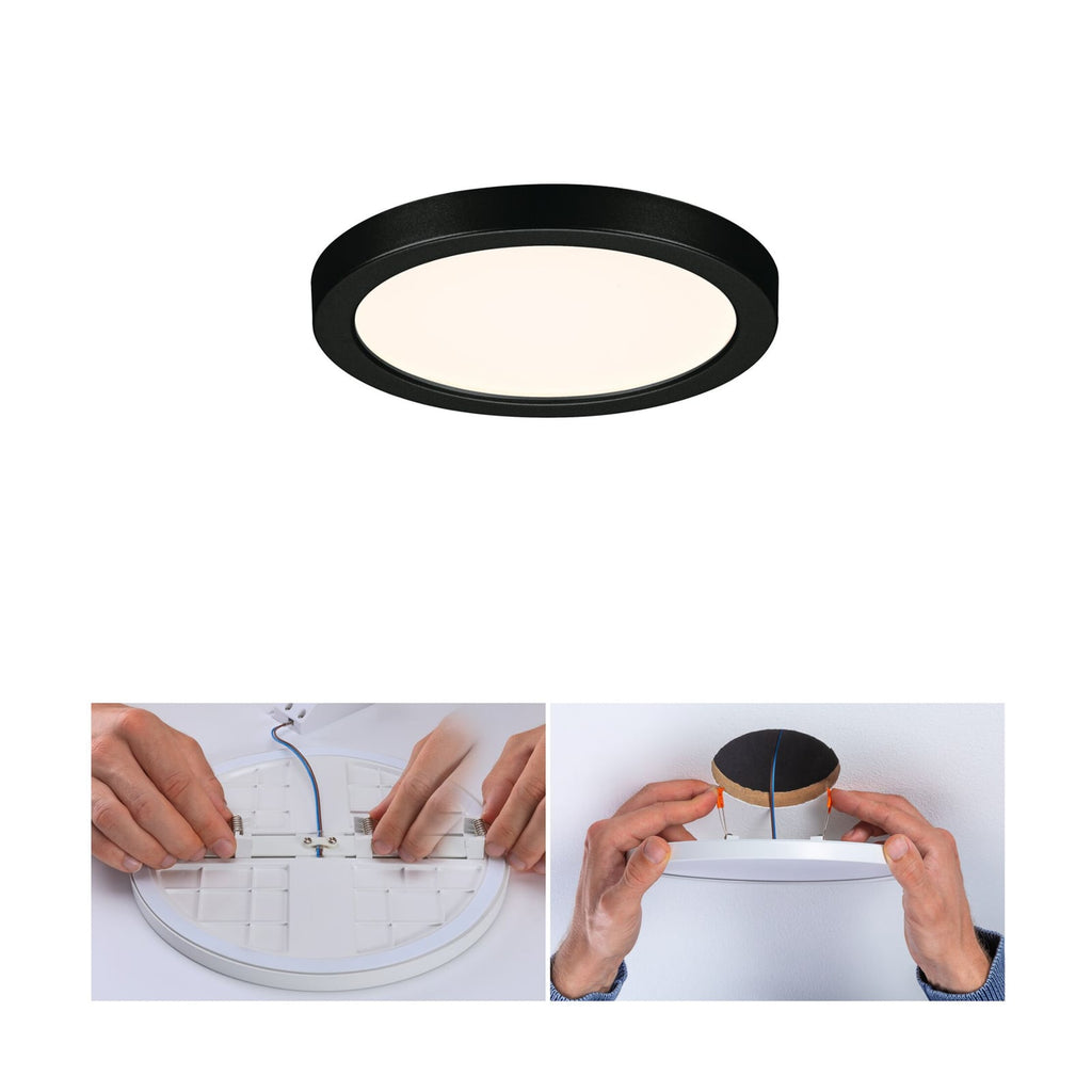 LED innbyggingspanel Areo rund svart IP44 Ø11,8 cm 3000K forfra