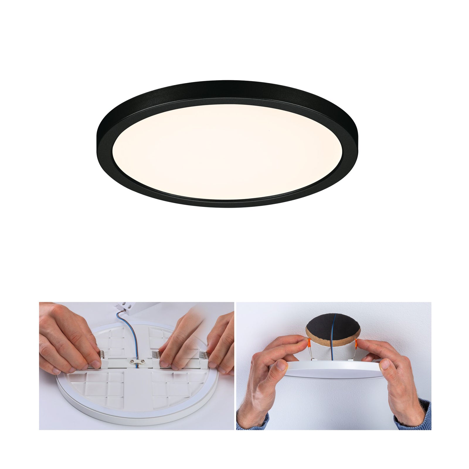 LED innbyggingspanel Areo rundt svart Ø17,5 cm IP44 forfra