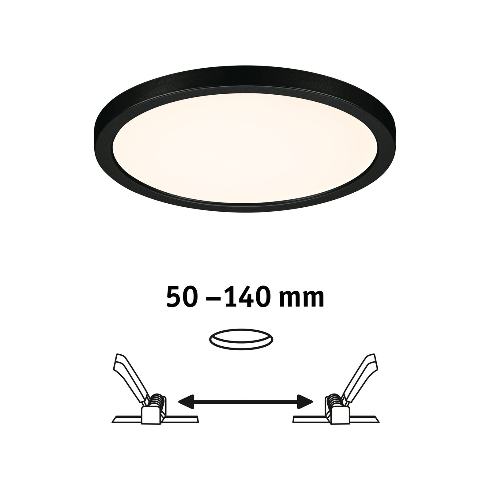 LED innbyggingspanel Areo rundt svart Ø17,5 cm IP44 detalj av ramme