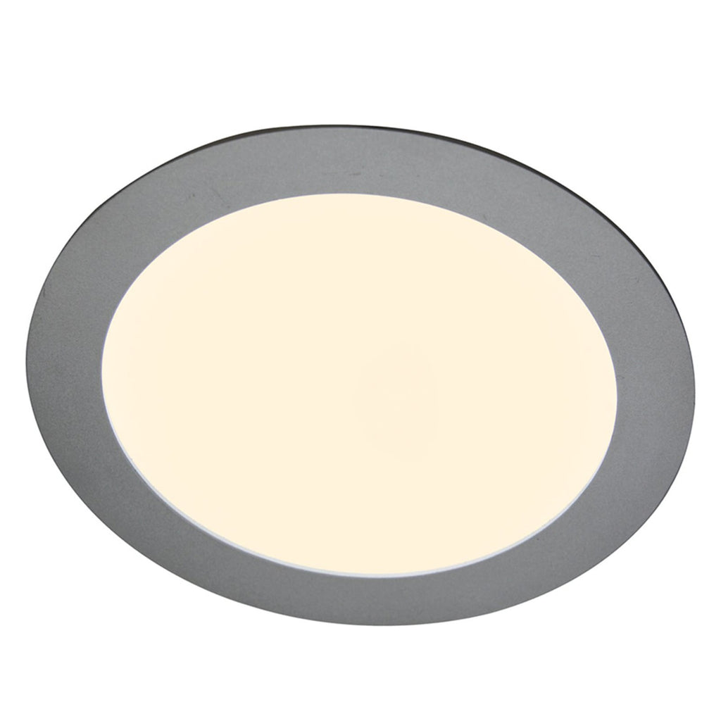 LED innbyggingspanel Justus sølv Ø14,5 cm 8W dimbar forfra