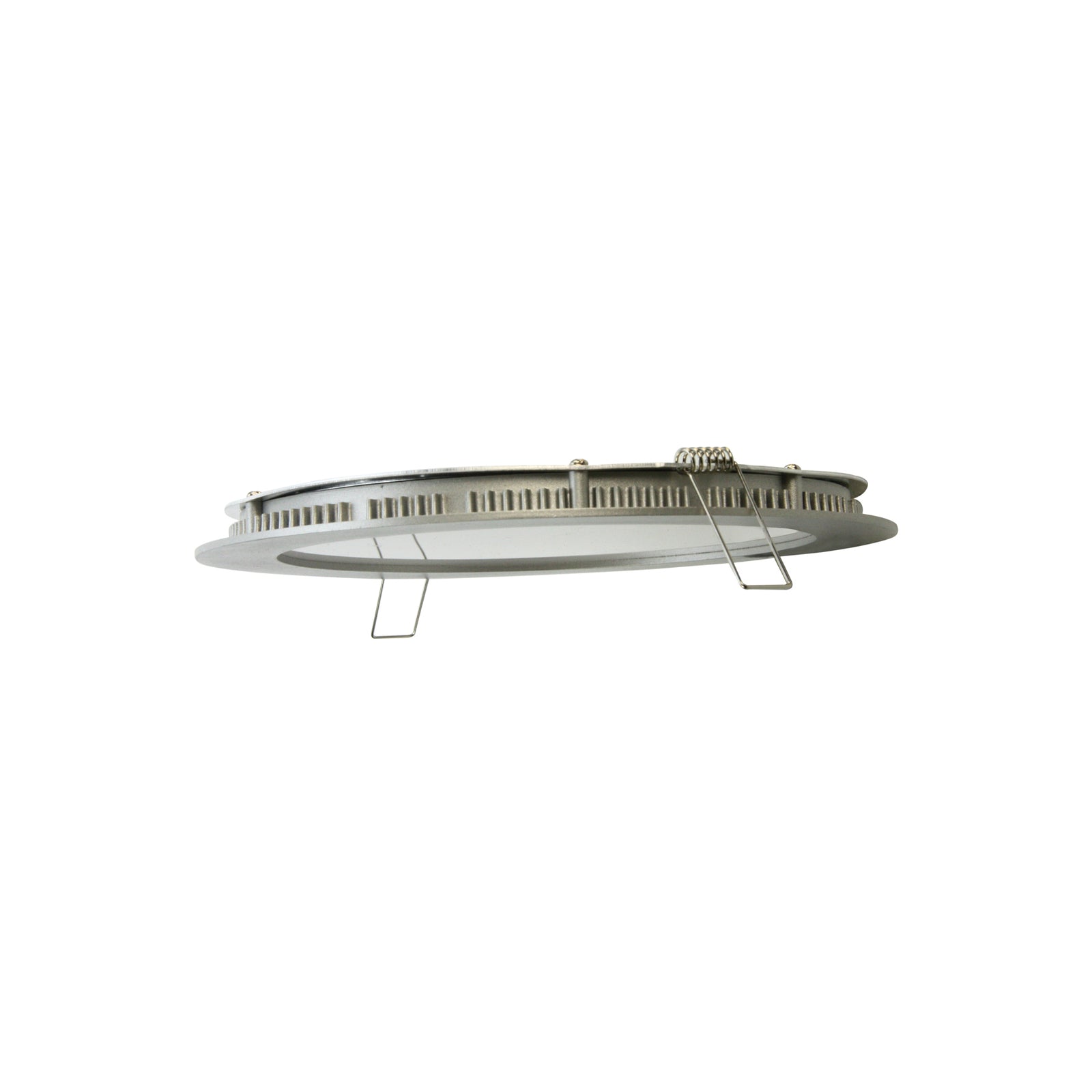 LED innbyggingspanel Justus sølv Ø14,5 cm 8W dimbar montert i tak
