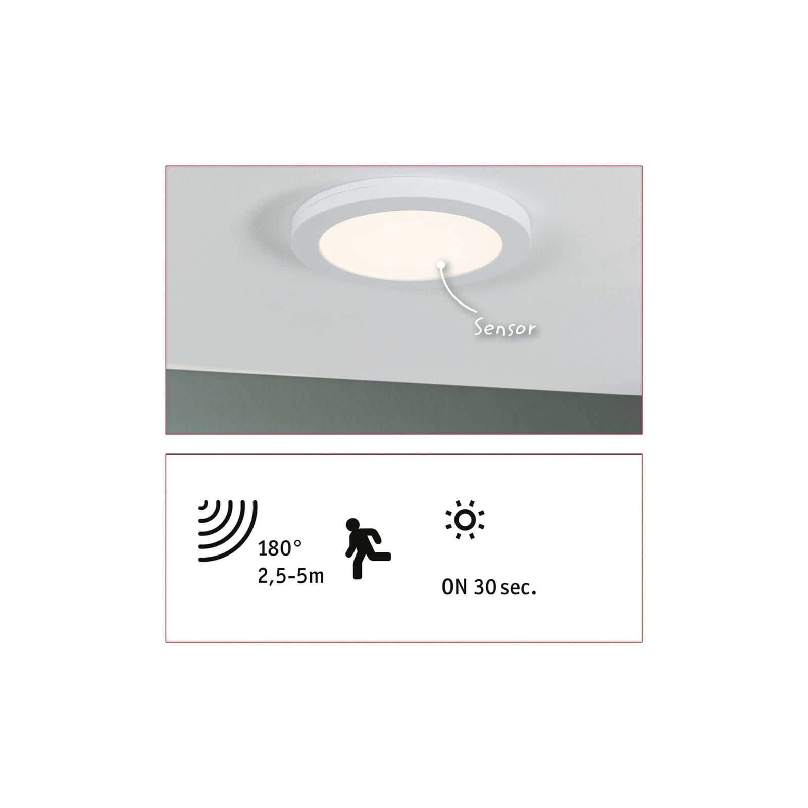 LED innbyggingspanel med bevegelsessensor Ø22,5 cm 16,5W - Paulmann lys i bruk