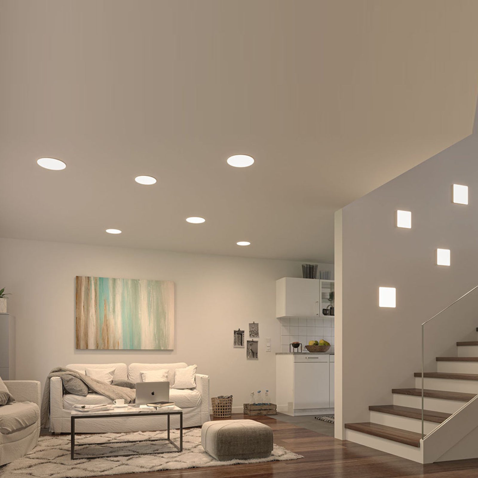Detalj av LED innbyggingspanel Veluna 3-stegs dimbar hvit Ø21,5 cm IP44