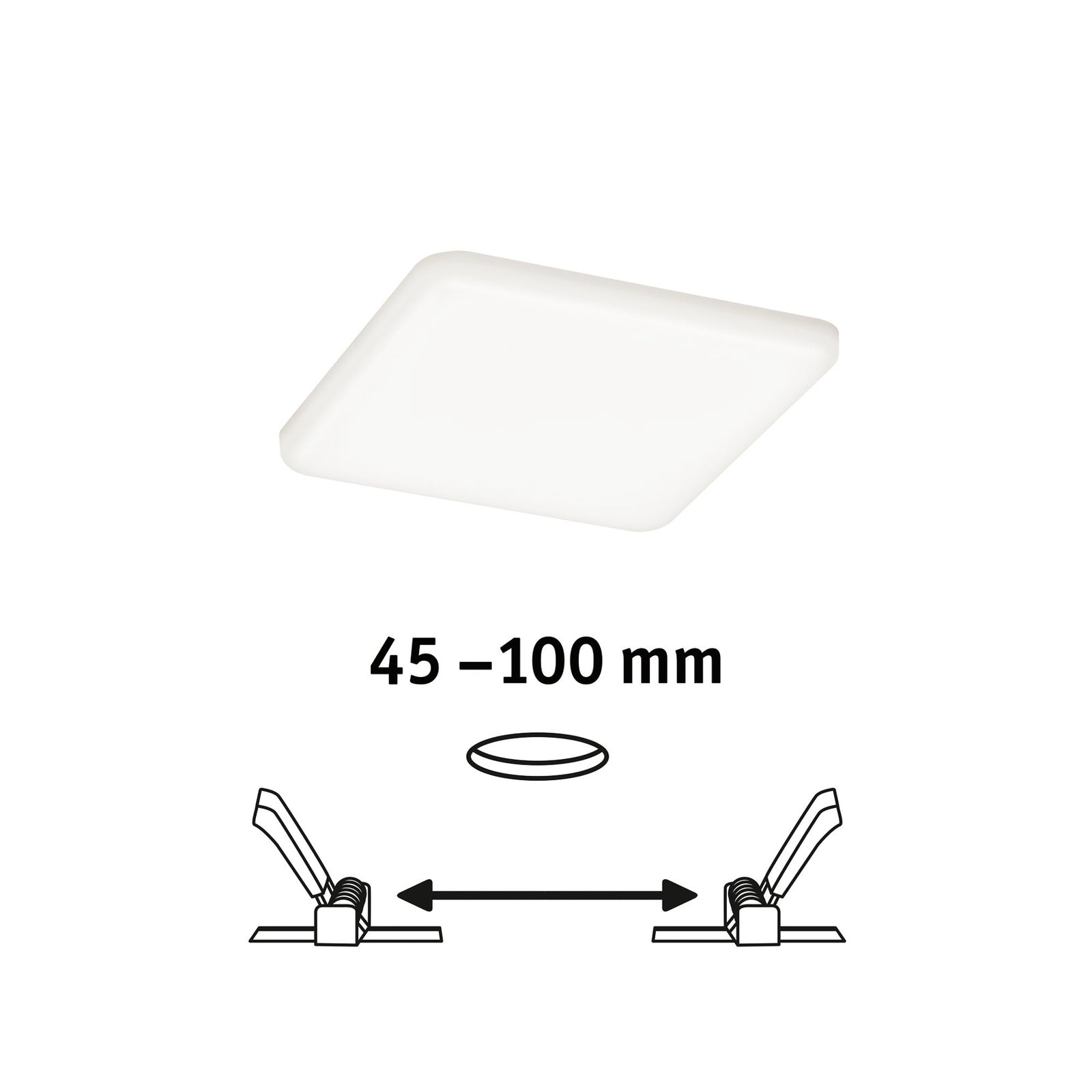 LED innbyggingspanel Veluna kvadratisk 12,5x12,5 cm 4000K IP44 installasjonsdetalj