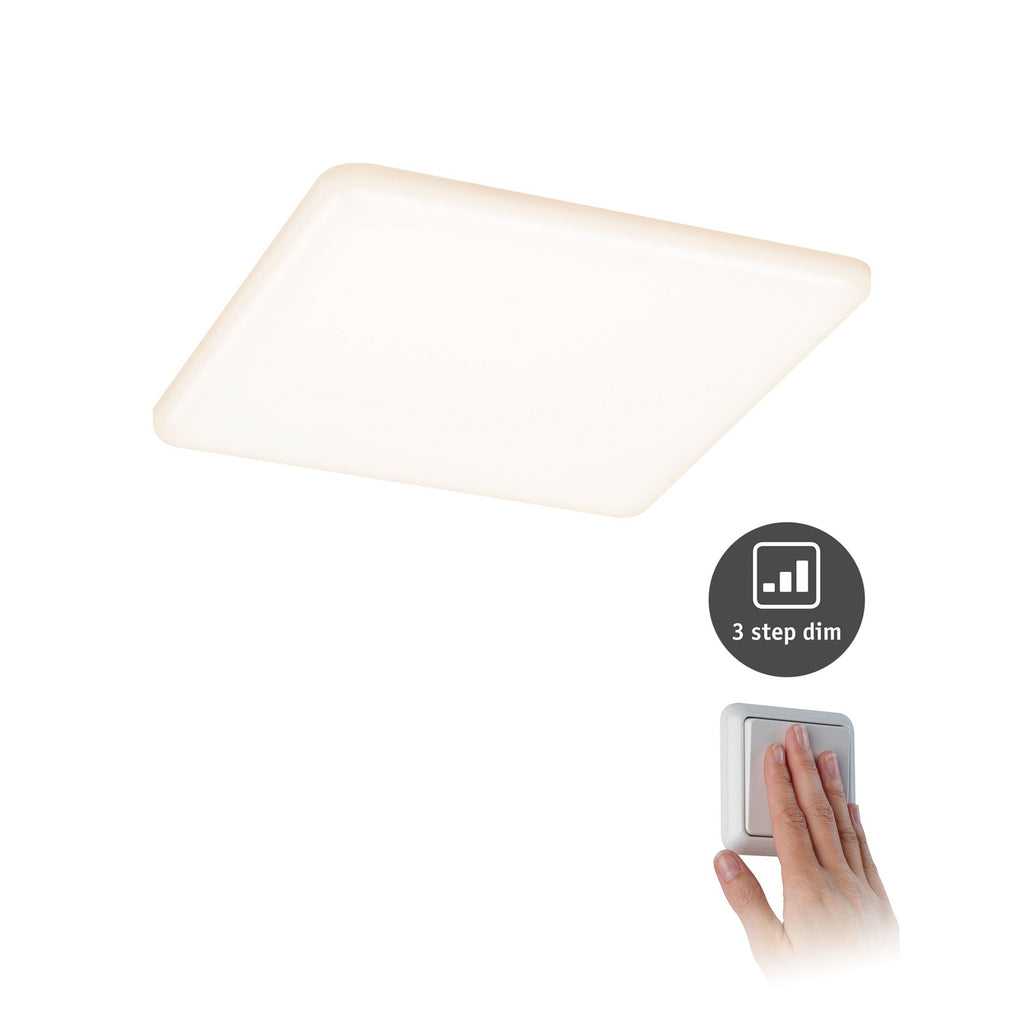 LED innbyggingspanel Veluna kvadratisk 3-stegs dimbar IP44 19 cm forfra