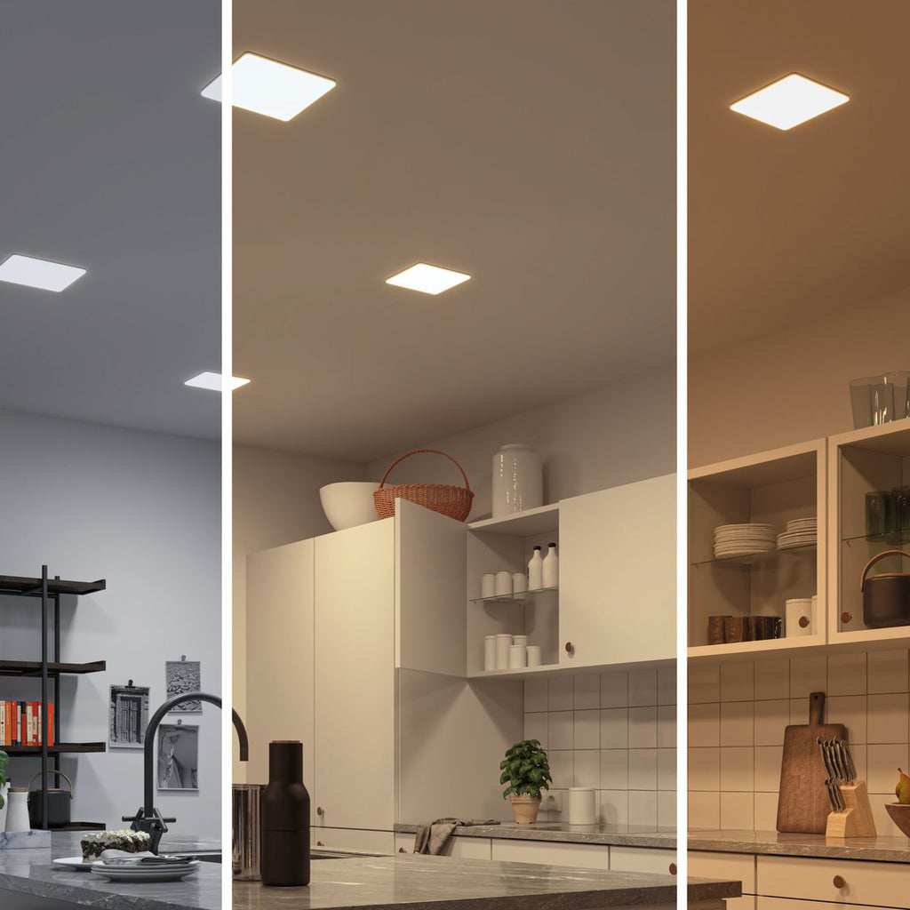 Smart styring med app for LED innbyggingspanel Veluna kvadratisk CCT ZigBee 21,5 cm IP44 dimbar