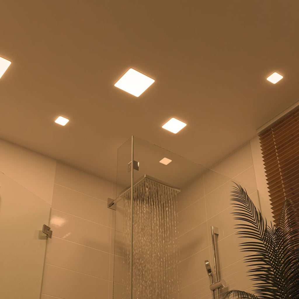Detalj av LED innbyggingspanel Veluna kvadratisk hvit 12,5 cm IP44