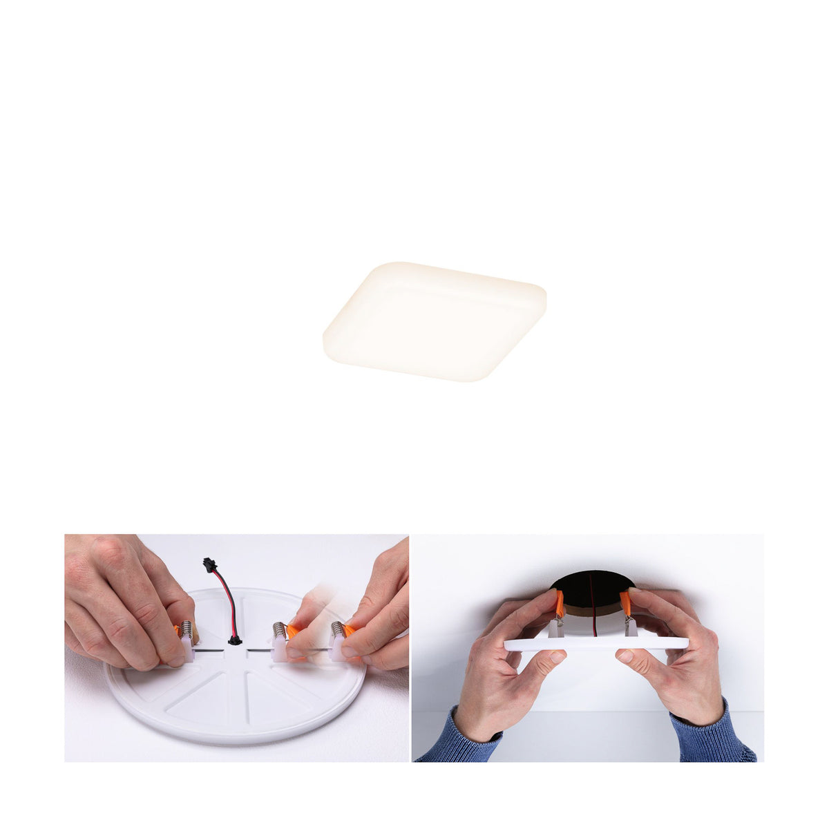 LED innbyggingspanel Veluna kvadratisk hvit IP44 7,5 cm forfra