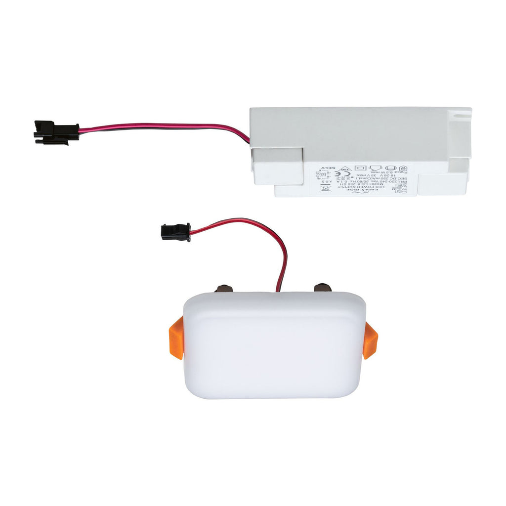 Nærbilde av LED innbyggingspanel Veluna kvadratisk hvit IP44 7,5 cm
