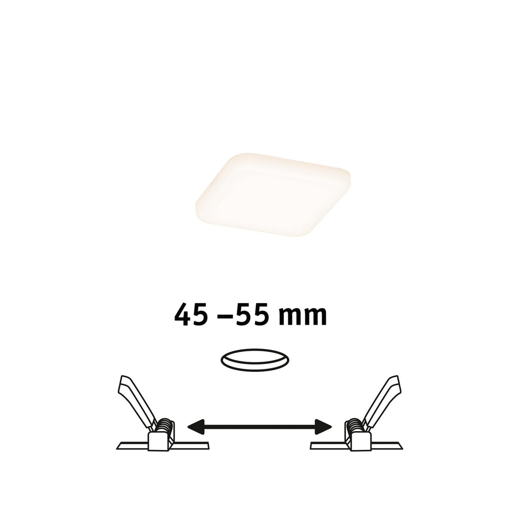 LED innbyggingspanel Veluna kvadratisk hvit IP44 7,5 cm med lys