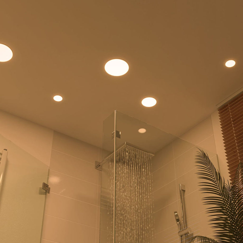 Detalj av LED innbyggingspanel Veluna rund Ø7,5 cm 4,5W varmhvit IP44