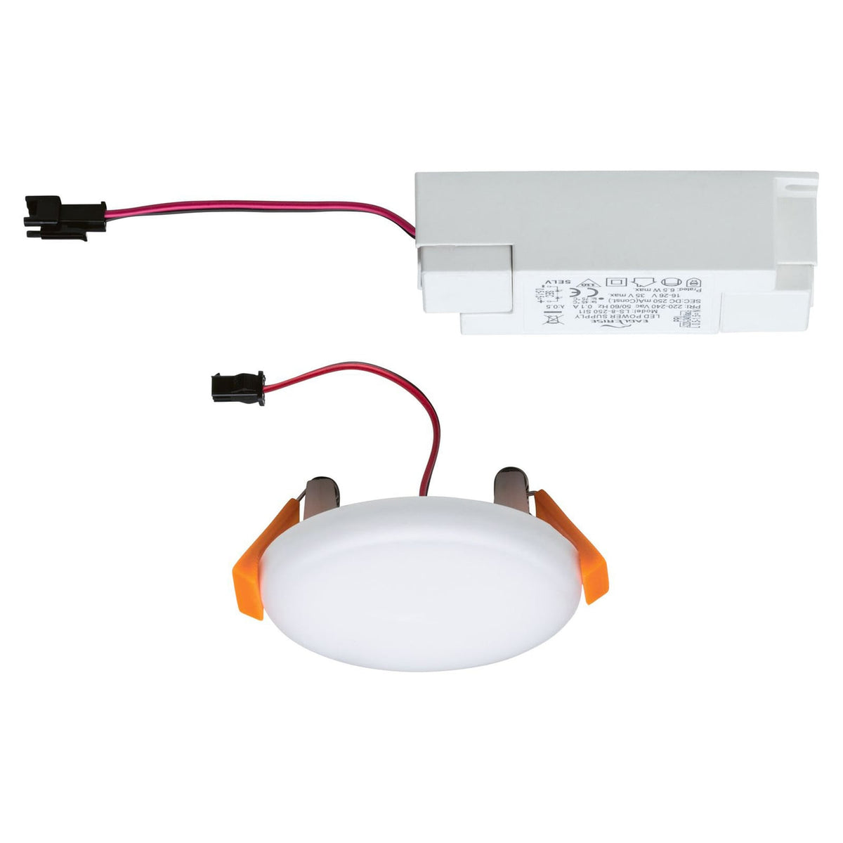 Nærbilde av lysdiffusor på LED innbyggingspanel Veluna rund Ø7,5 cm 4,5W varmhvit IP44