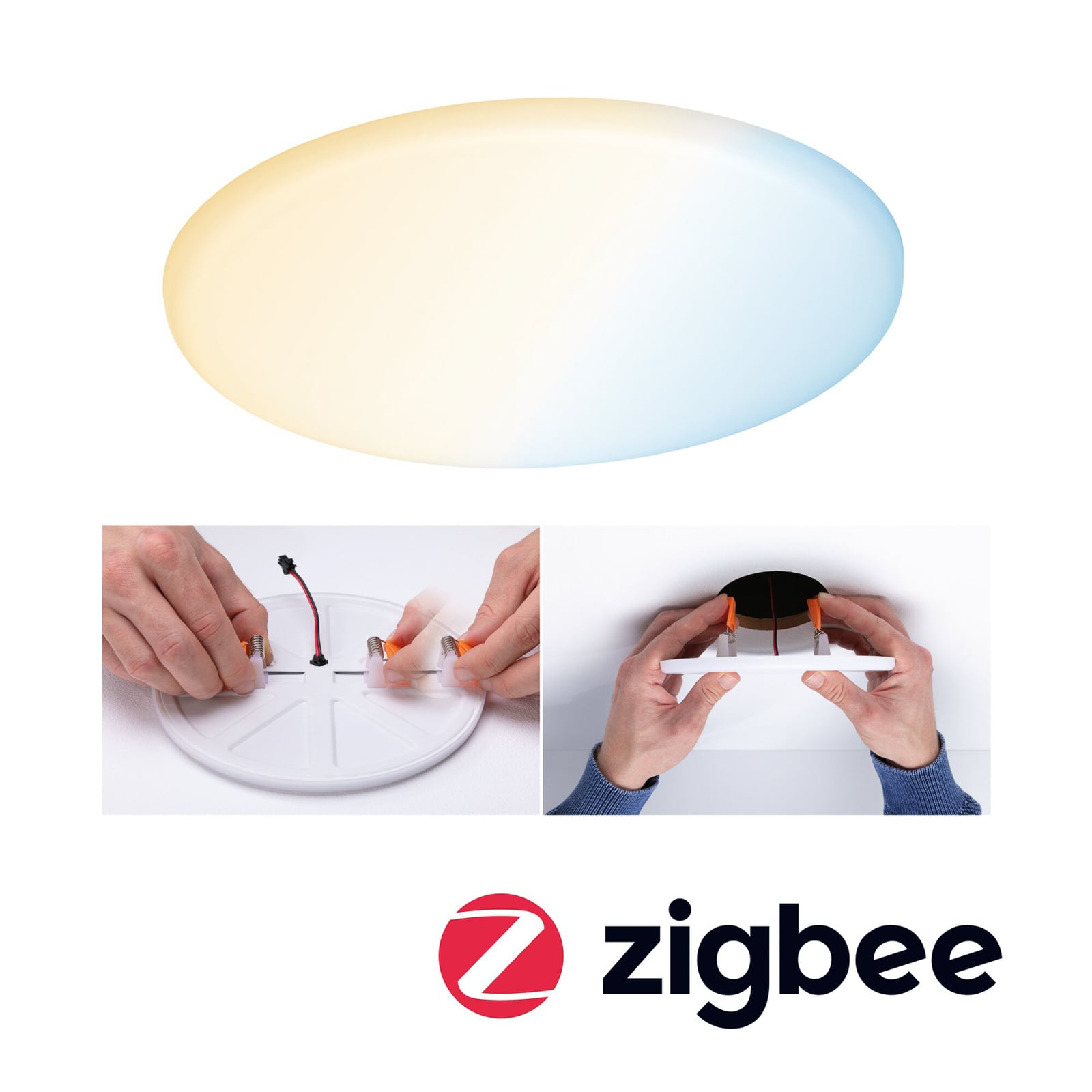 LED innbyggingspanel Veluna rund CCT ZigBee Ø18,5 cm forfra