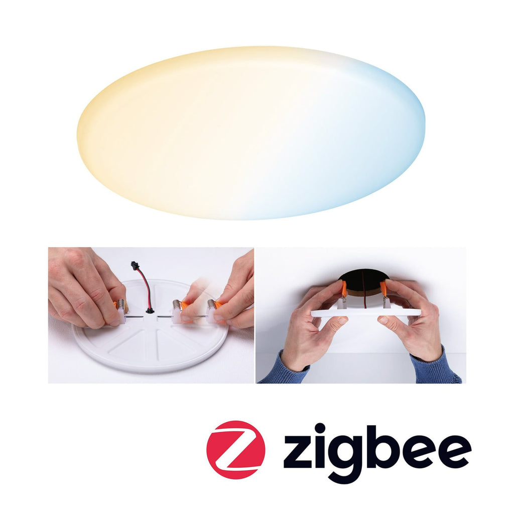 LED innbyggingspanel Veluna rund CCT ZigBee Ø18,5 cm montert i tak