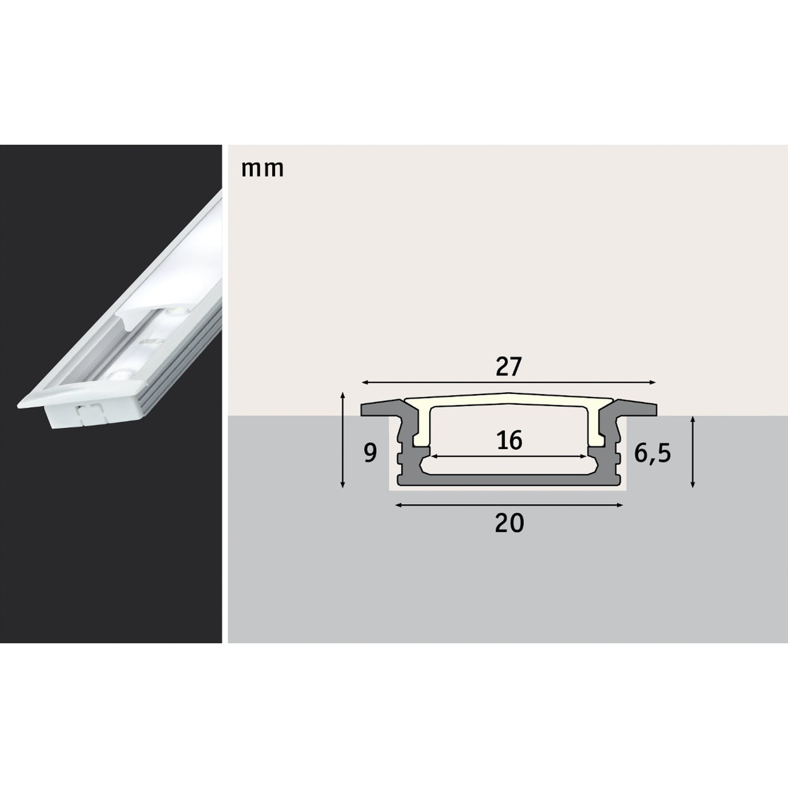 LED innbyggingsprofil gulv aluminium 200 cm - Paulmann lysfordeling