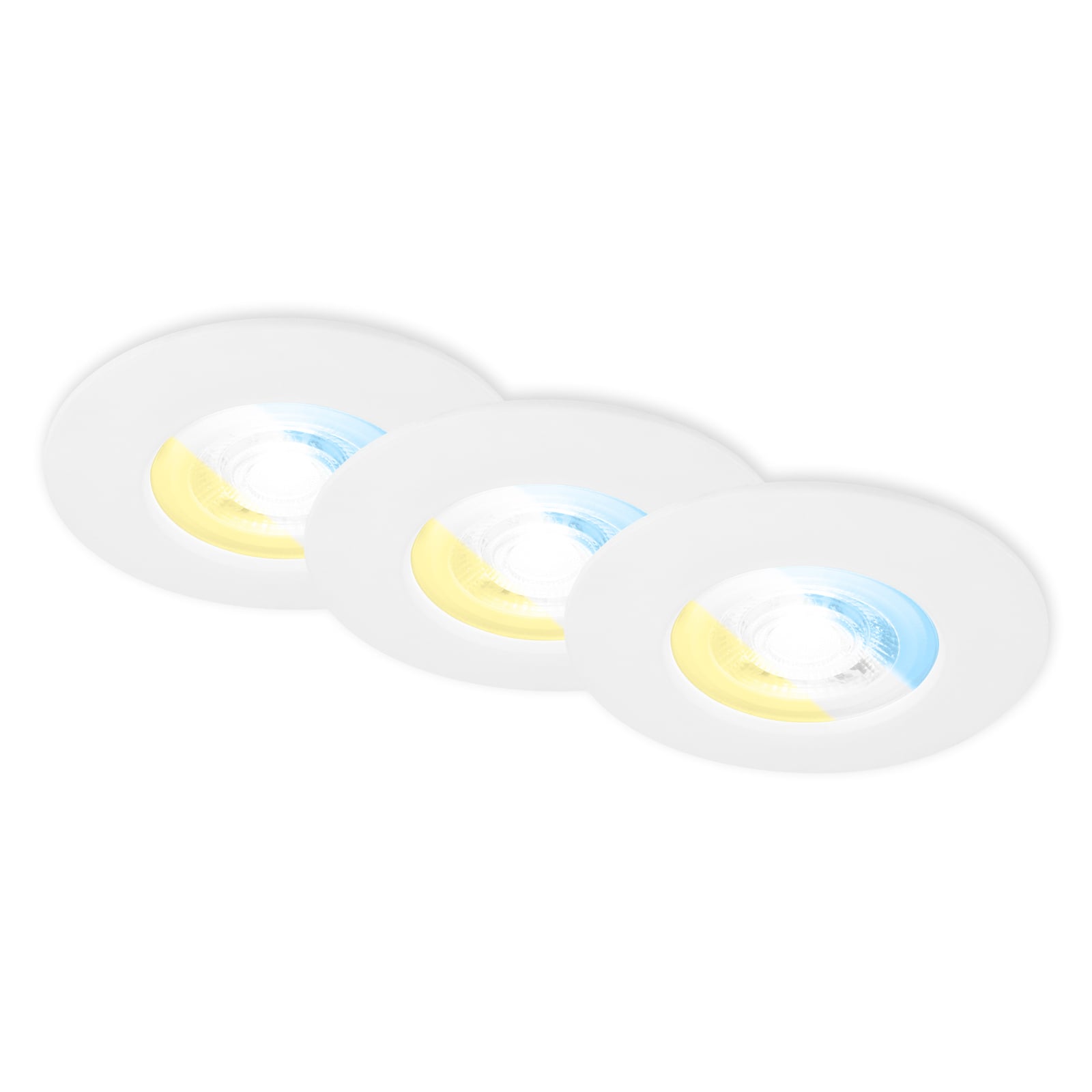 LED innbyggingsspot 3-pack CCT hvit IP44 Ø9 cm 4,9W Briloner forfra