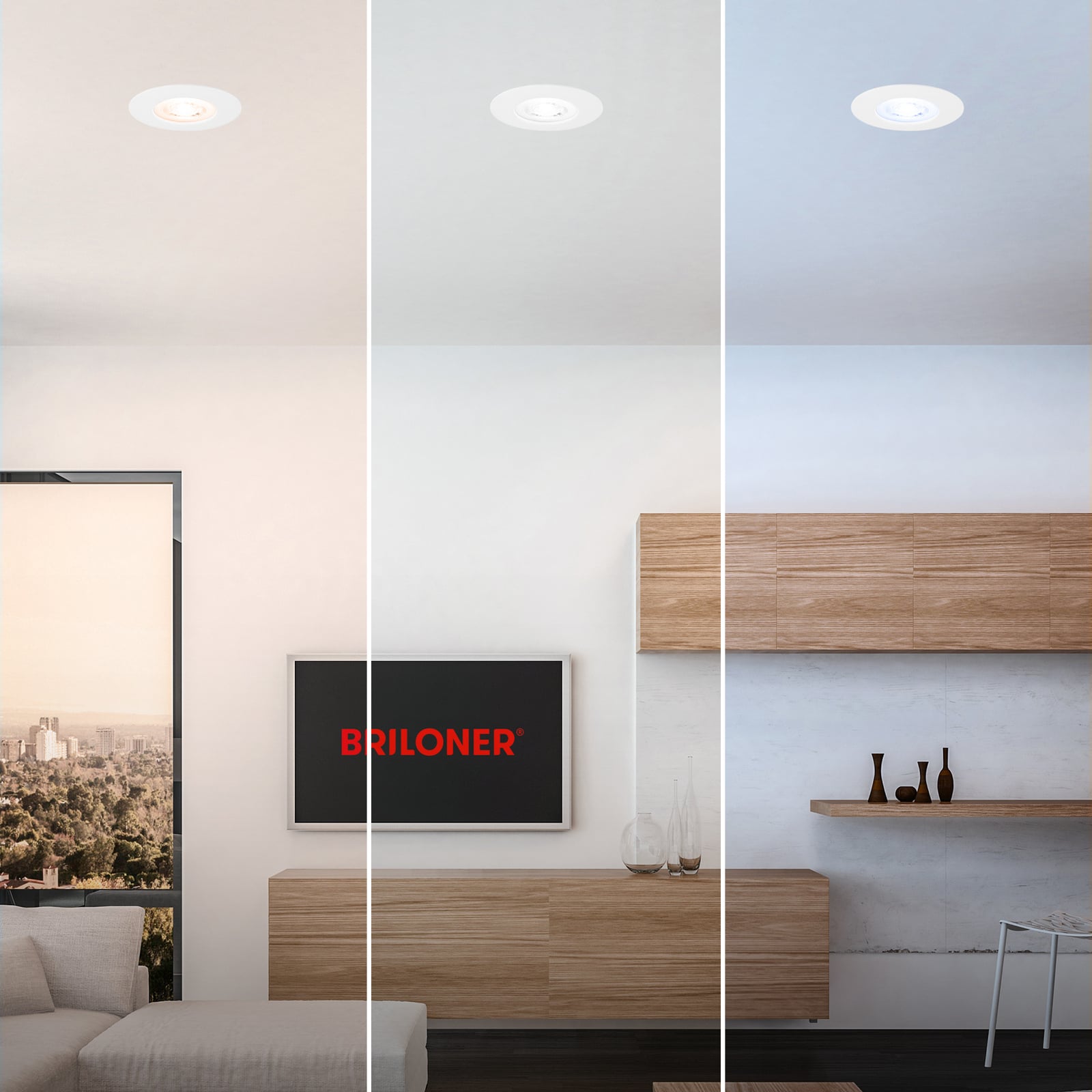Montert LED innbyggingsspot 3-pack CCT hvit IP44 Ø9 cm 4,9W Briloner i tak