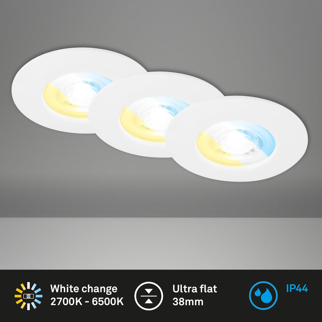 Sidebilde av LED innbyggingsspot 3-pack CCT hvit IP44 Ø9 cm 4,9W Briloner