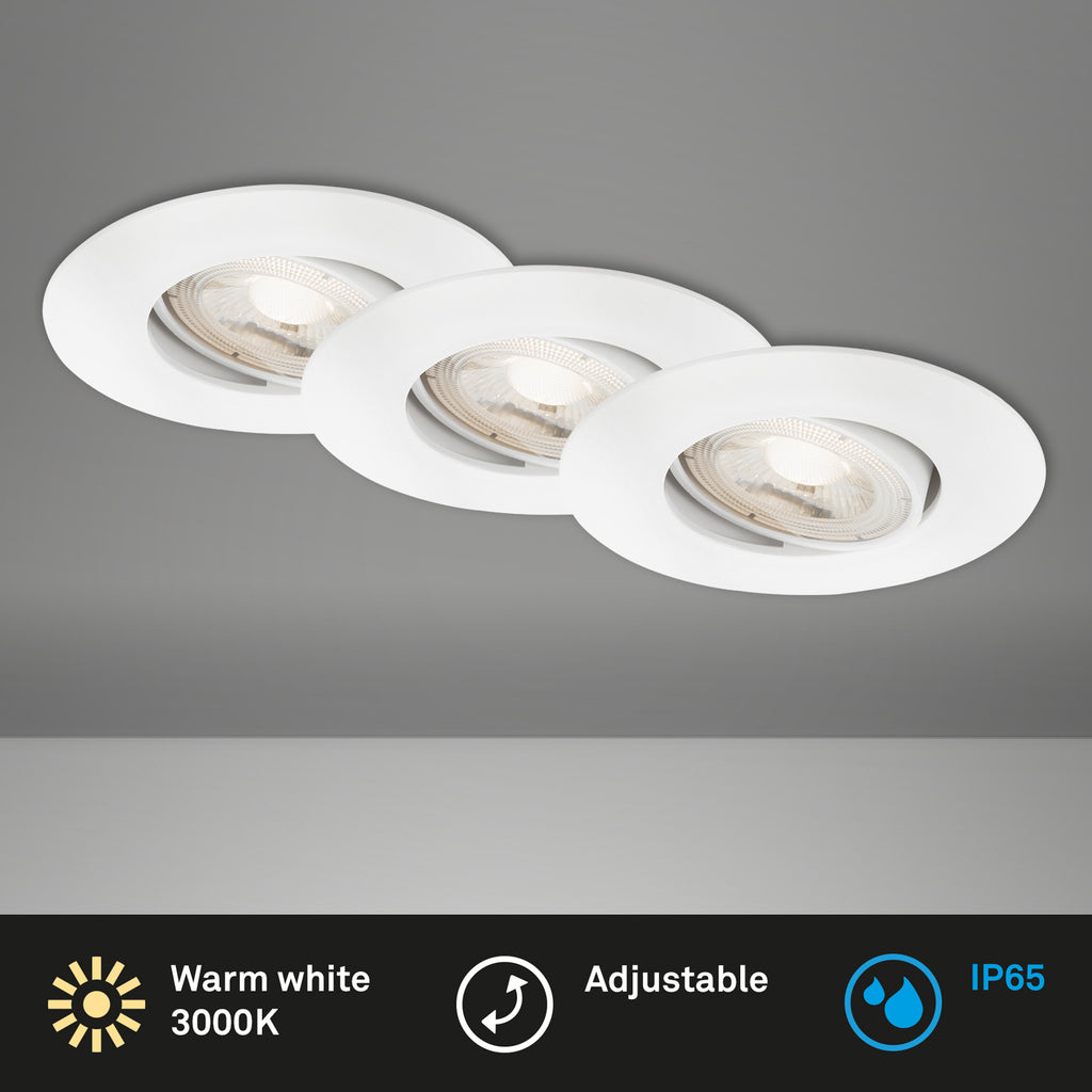 LED innbyggingsspot 3-pack dimbar hvit Ø9 cm 3000K IP65 montert i tak