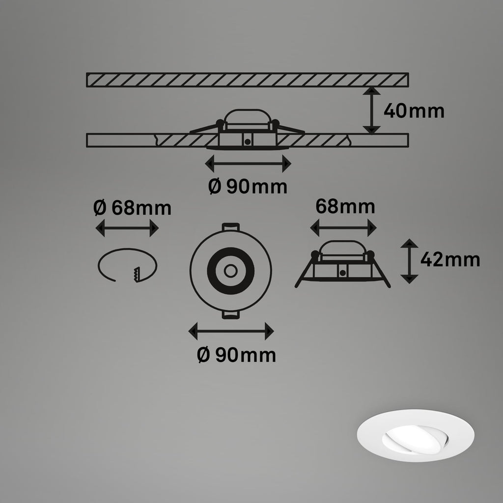 Detalj av LED innbyggingsspot 3-pack dimbar hvit IP65 4000K Ø9 cm