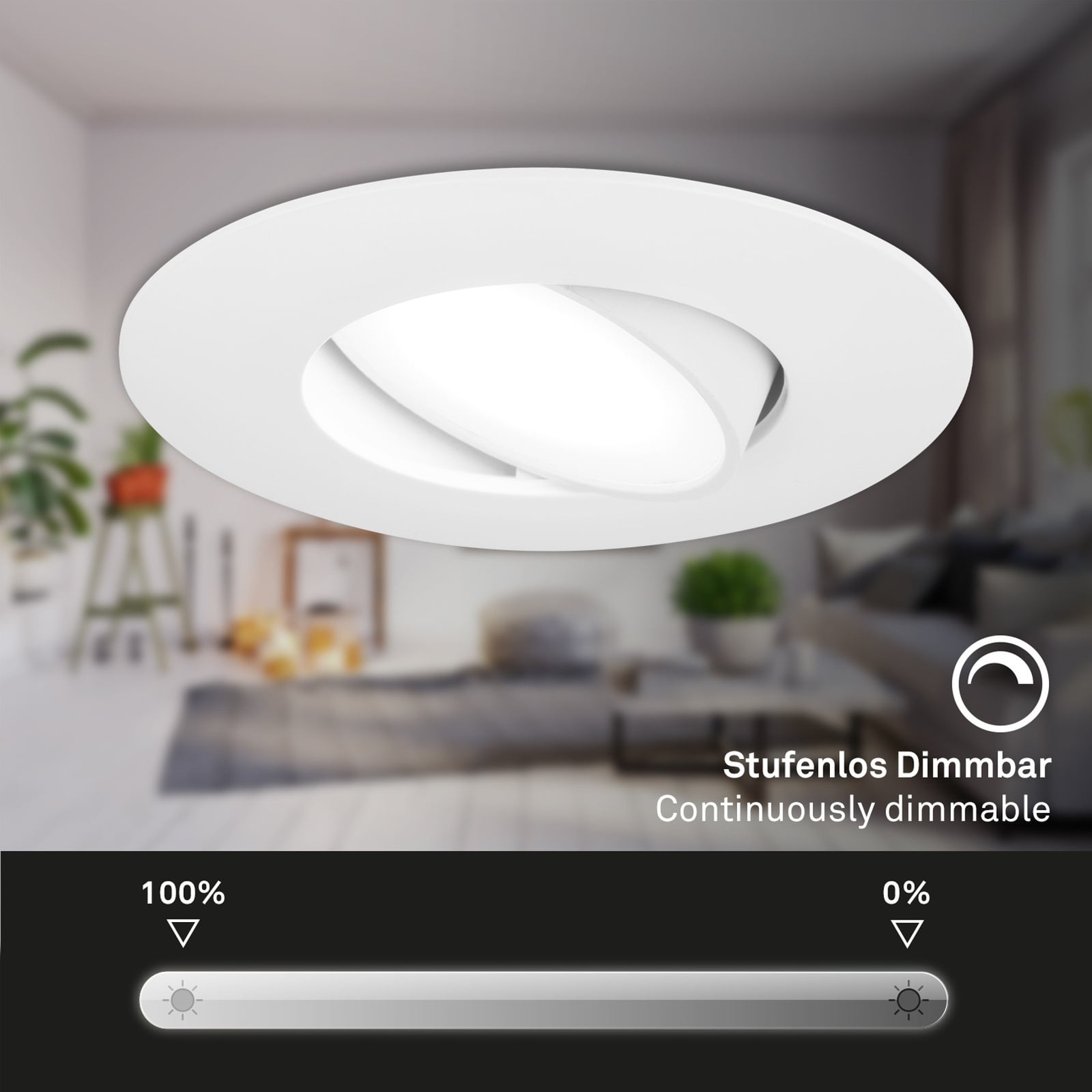 Nærbilde av LED innbyggingsspot 3-pack dimbar hvit IP65 4000K Ø9 cm