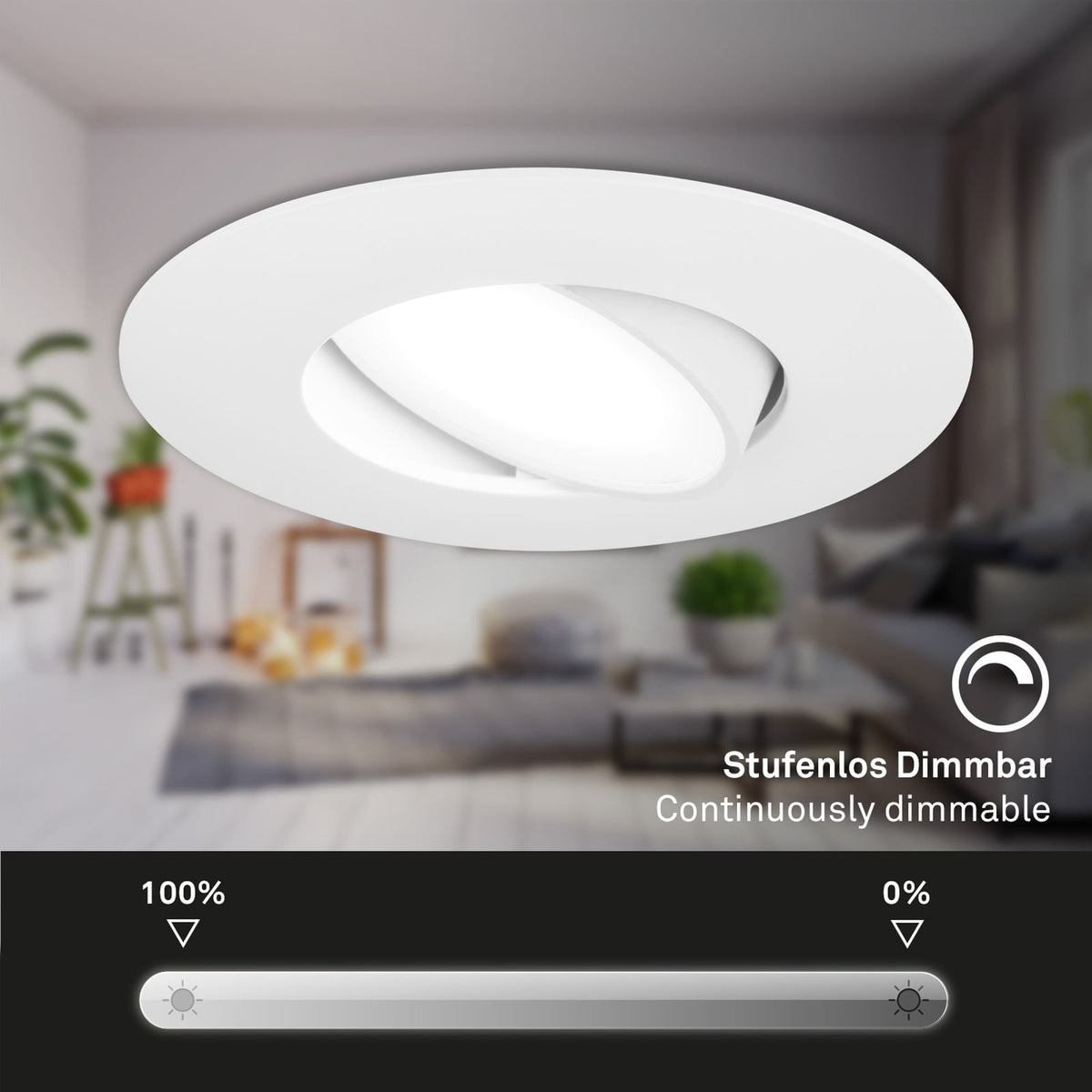 Nærbilde av LED innbyggingsspot 3-pack dimbar hvit IP65 4000K Ø9 cm