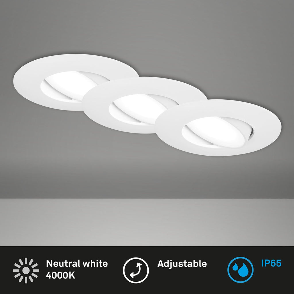 LED innbyggingsspot 3-pack dimbar hvit IP65 4000K Ø9 cm sideprofil