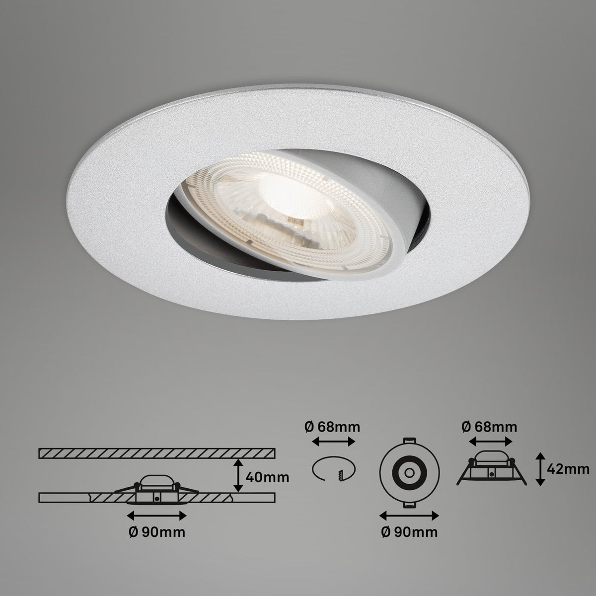 Detalj av LED innbyggingsspot 3-pack dimbar matt krom IP65 4,9W