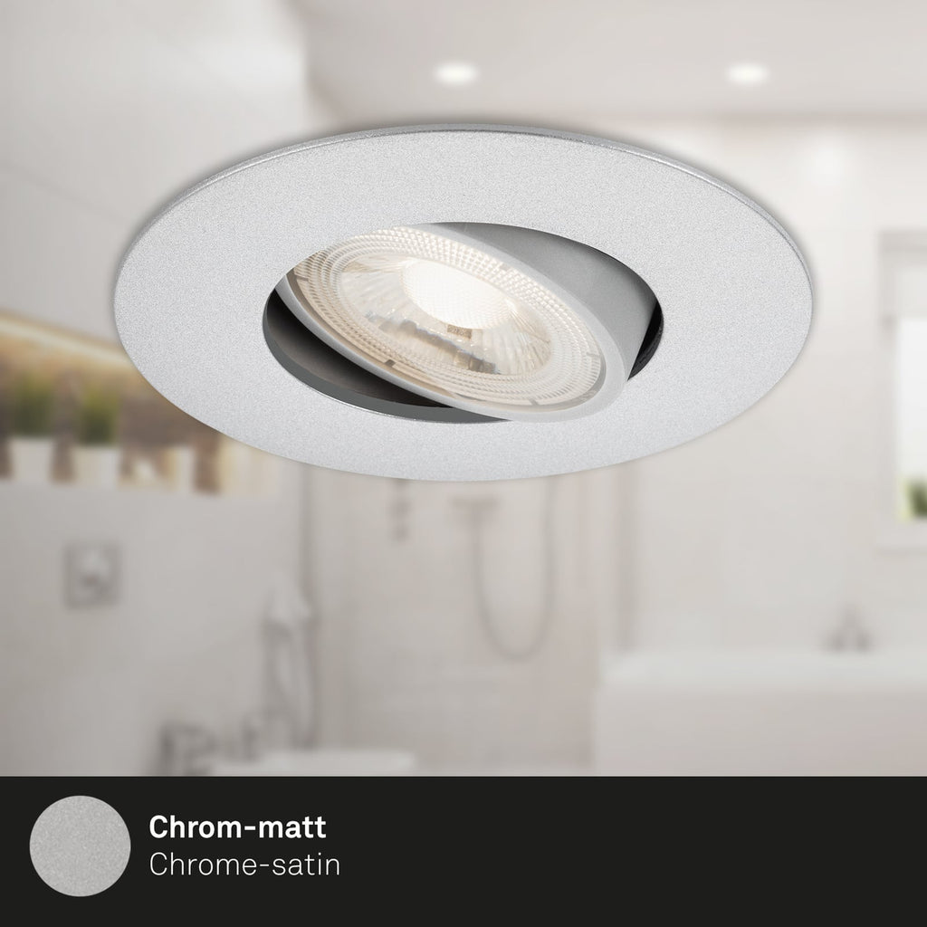Montert LED innbyggingsspot 3-pack dimbar matt krom IP65 4,9W i tak