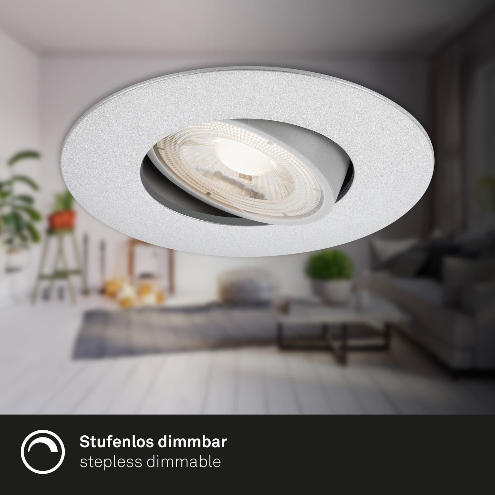 Nærbilde av LED innbyggingsspot 3-pack dimbar matt krom IP65 4,9W
