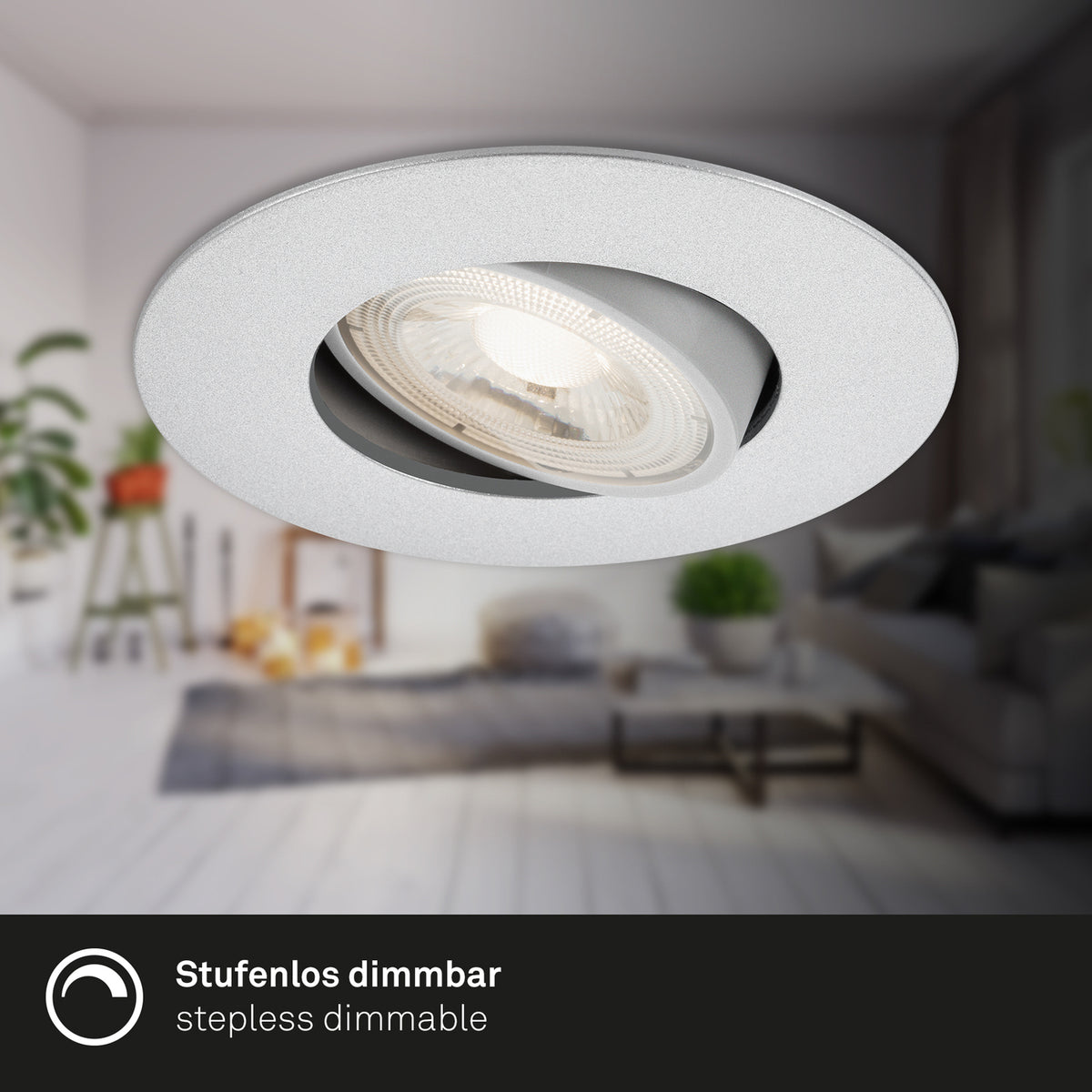 Nærbilde av LED innbyggingsspot 3-pack dimbar matt krom IP65 4,9W