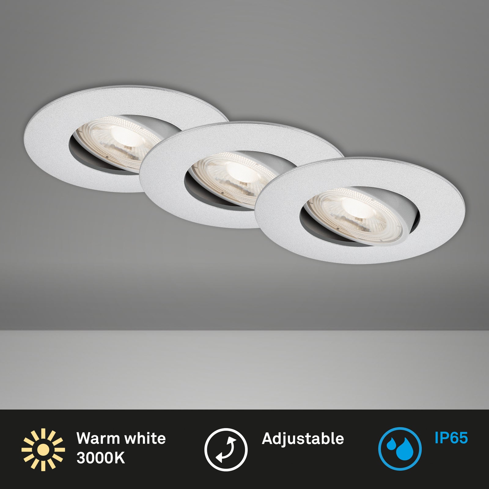 LED innbyggingsspot 3-pack dimbar matt krom IP65 4,9W sideprofil
