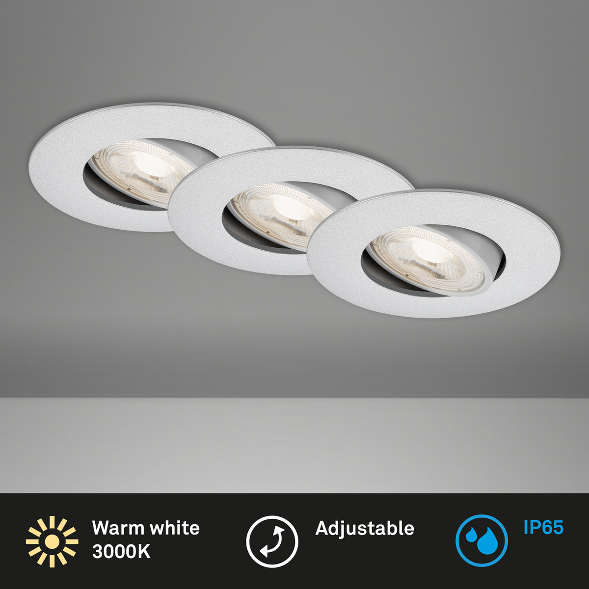 LED innbyggingsspot 3-pack dimbar matt krom IP65 4,9W sideprofil