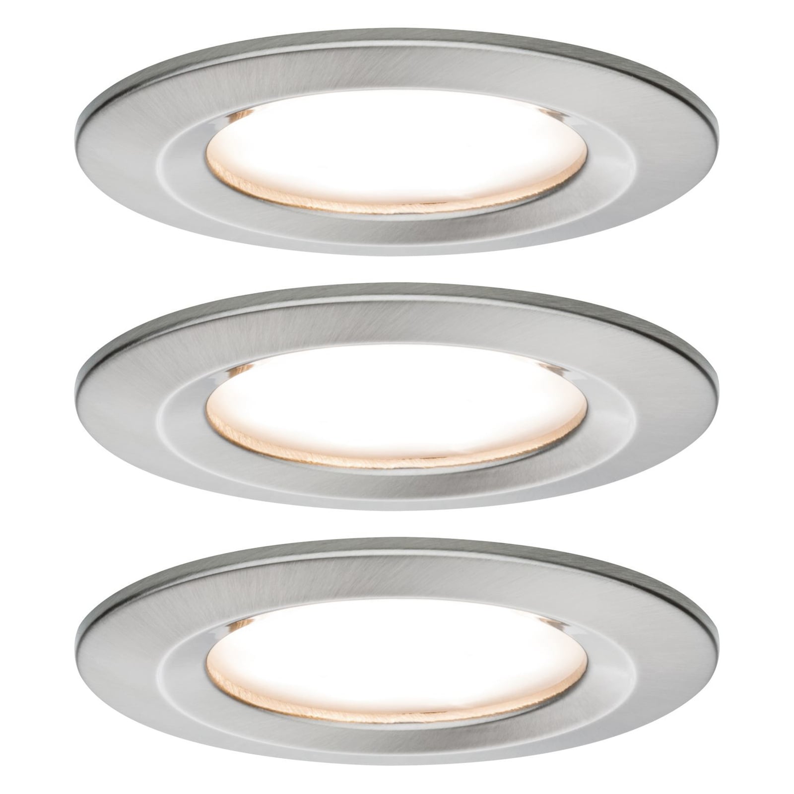 LED innbyggingsspot 3-pack rund IP44 børstet stål Ø7,8 cm front