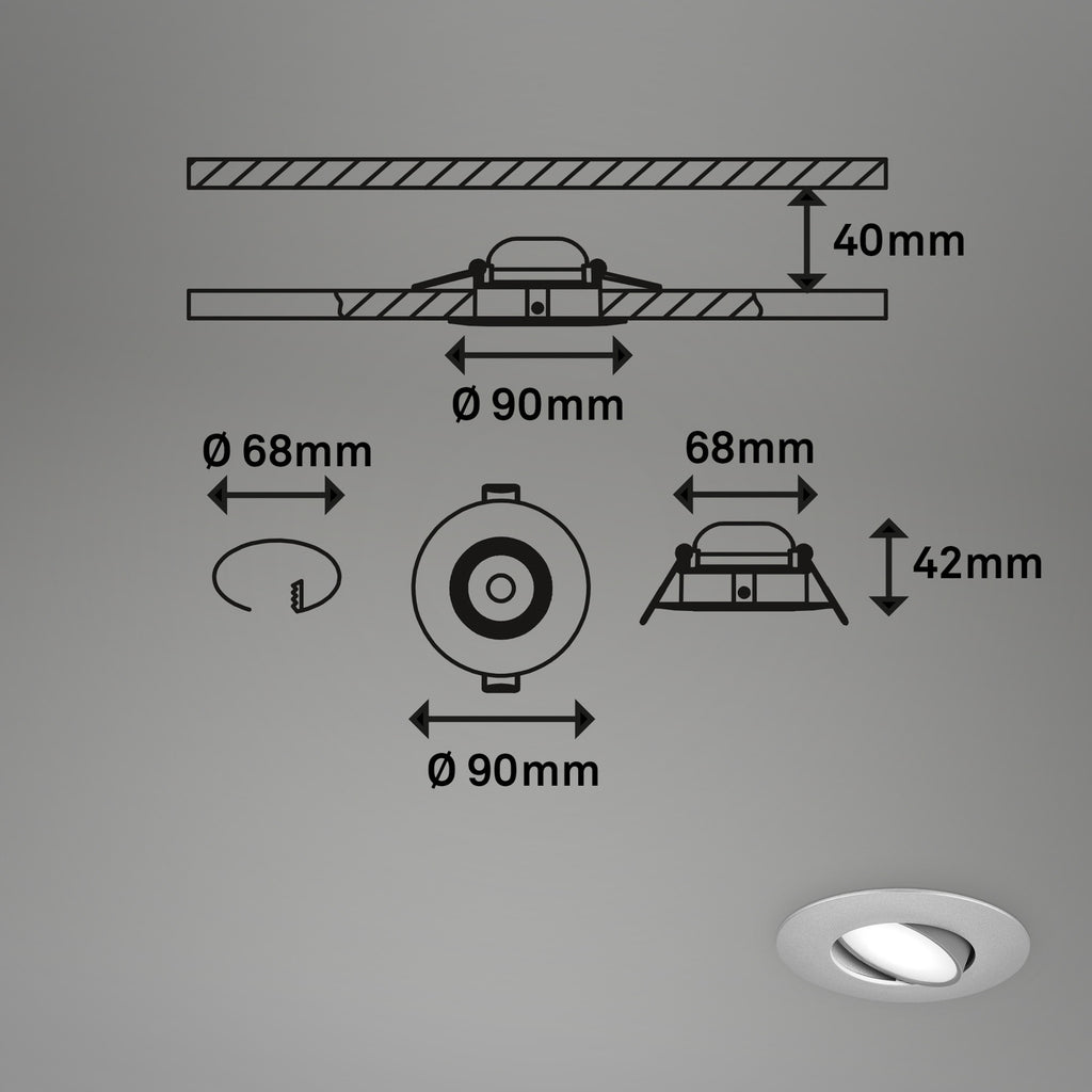 Detalj av LED innbyggingsspot 3-pakning dimbar matt krom Ø9 cm IP65