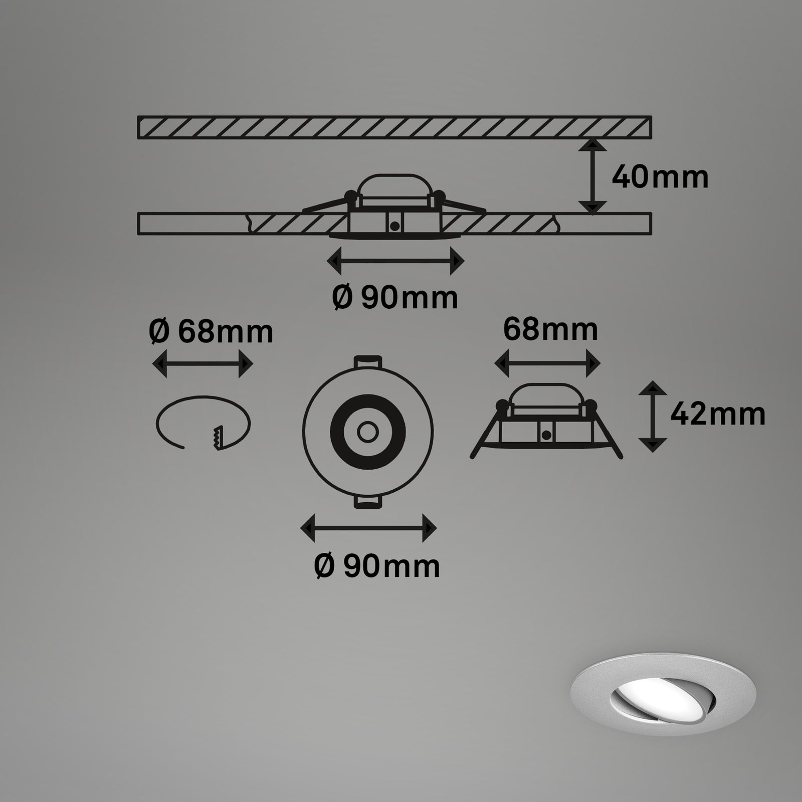 Detalj av LED innbyggingsspot 3-pakning dimbar matt krom Ø9 cm IP65