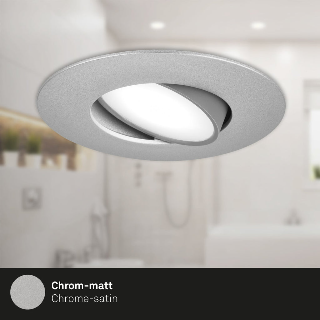 Montert LED innbyggingsspot 3-pakning dimbar matt krom Ø9 cm IP65 i tak