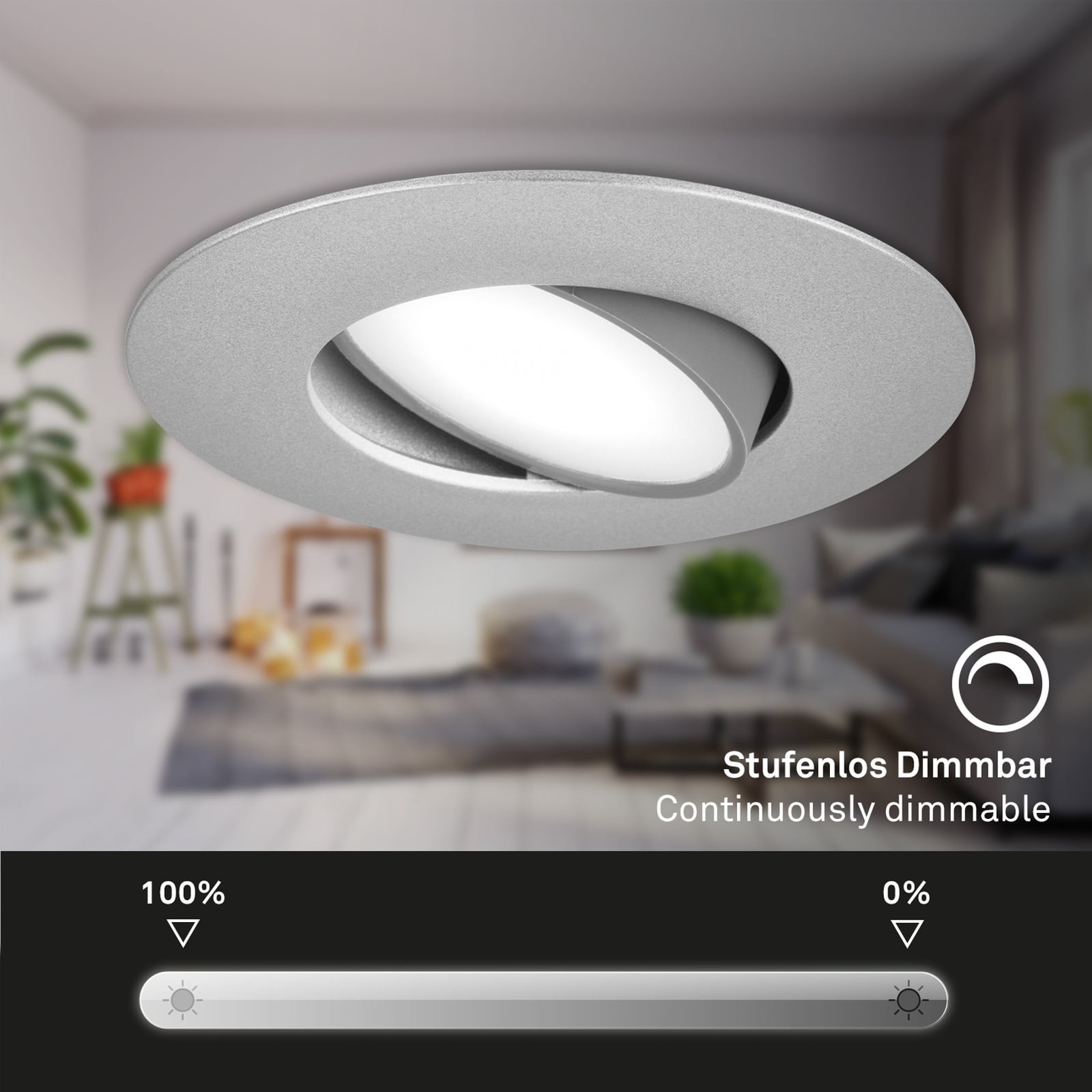 Nærbilde av LED innbyggingsspot 3-pakning dimbar matt krom Ø9 cm IP65